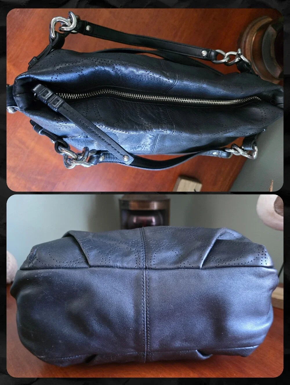 Coach F16908 Brooke Convertible Duffle Black Signature Perforated Leather Bag